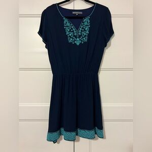 Brixon Ivy Navy Dress with Aqua Accents